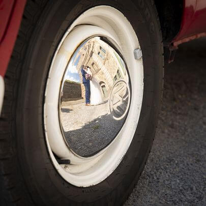 Foto vom Rad eines Oldtimer VW Bulli T1